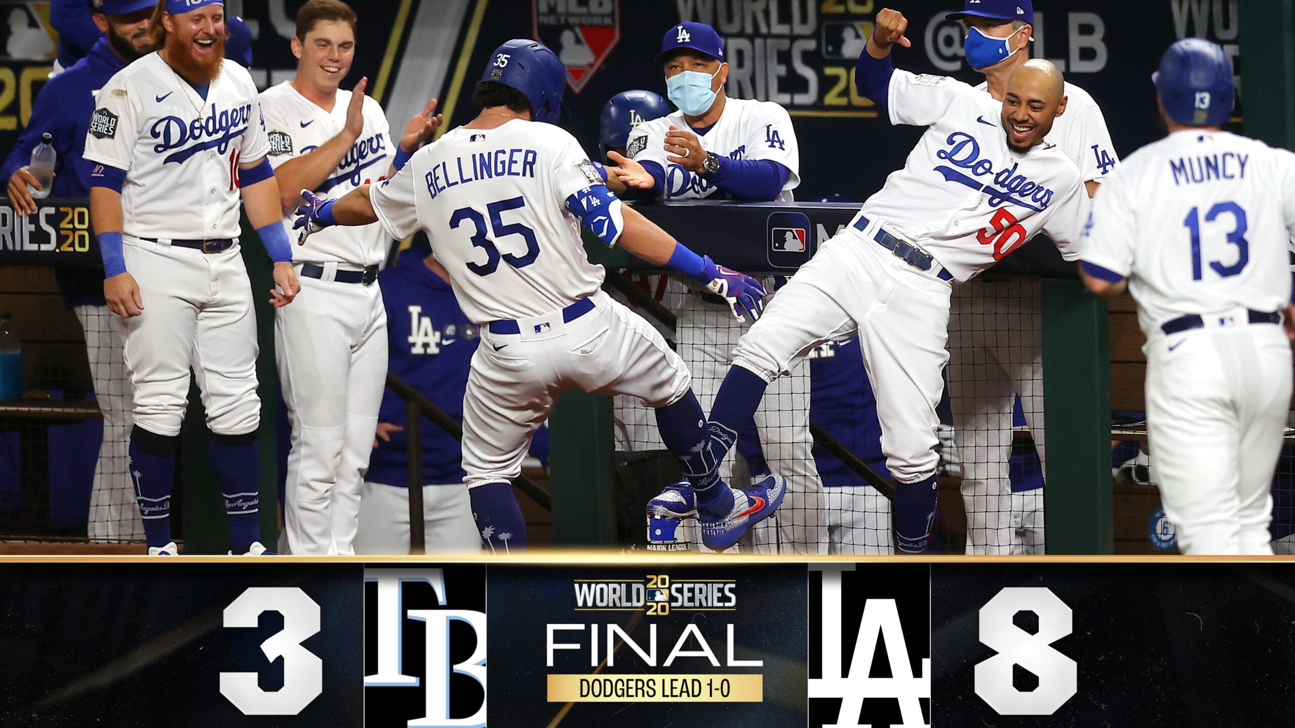 Dodgers beat Rays, 3-1, to win World Series