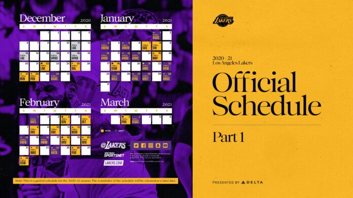 Los Angeles Lakers 2020-21 season first-half schedule