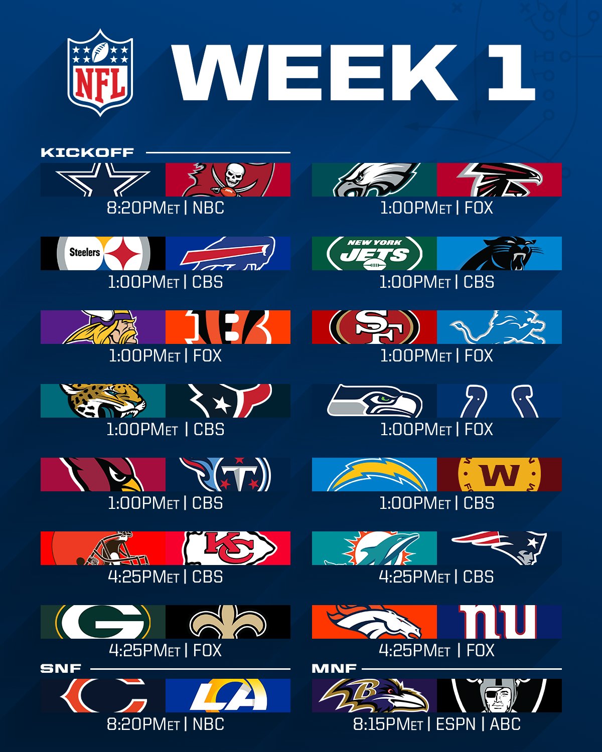 NFL 2021 Week 1 Schedule Revealed BLEACHERS NEWS