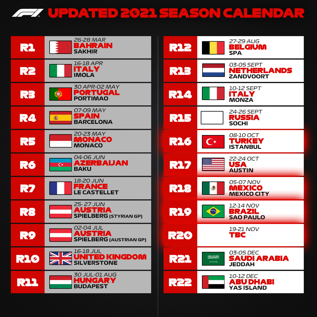 Formula 1 Schedule Formula 1 Reveals Record Length Race Calendar For 